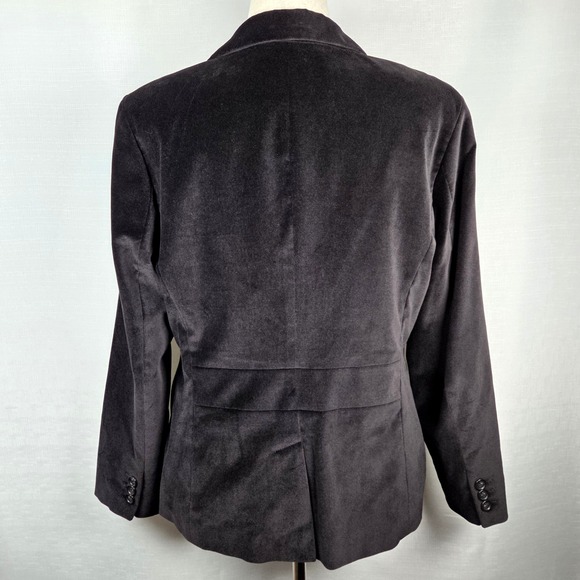 Talbots Black Velvet Blazer Women's 14 Lined Career Preppy Academia Holiday - Picture 4 of 10